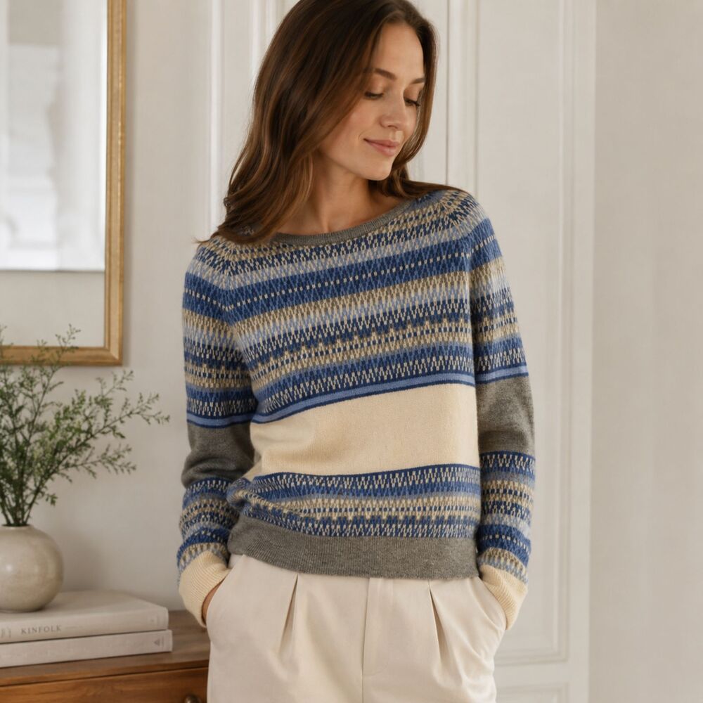 Fair Isle Quiet Luxury Lambswool Tommy Hilfiger Cottage Ski Travel Sweater